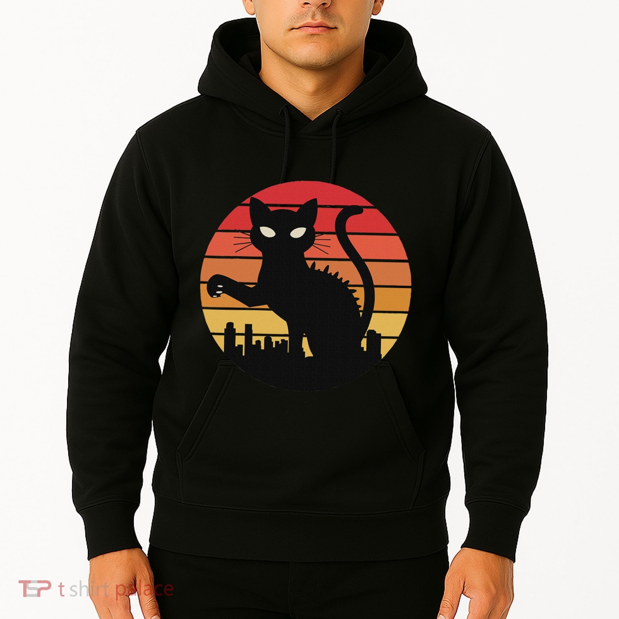 Catzilla Cat Japanese Sunset Retro Cute For Women Hoodie