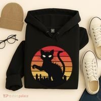 Catzilla Cat Japanese Sunset Retro Cute For Women Hoodie thumb 4