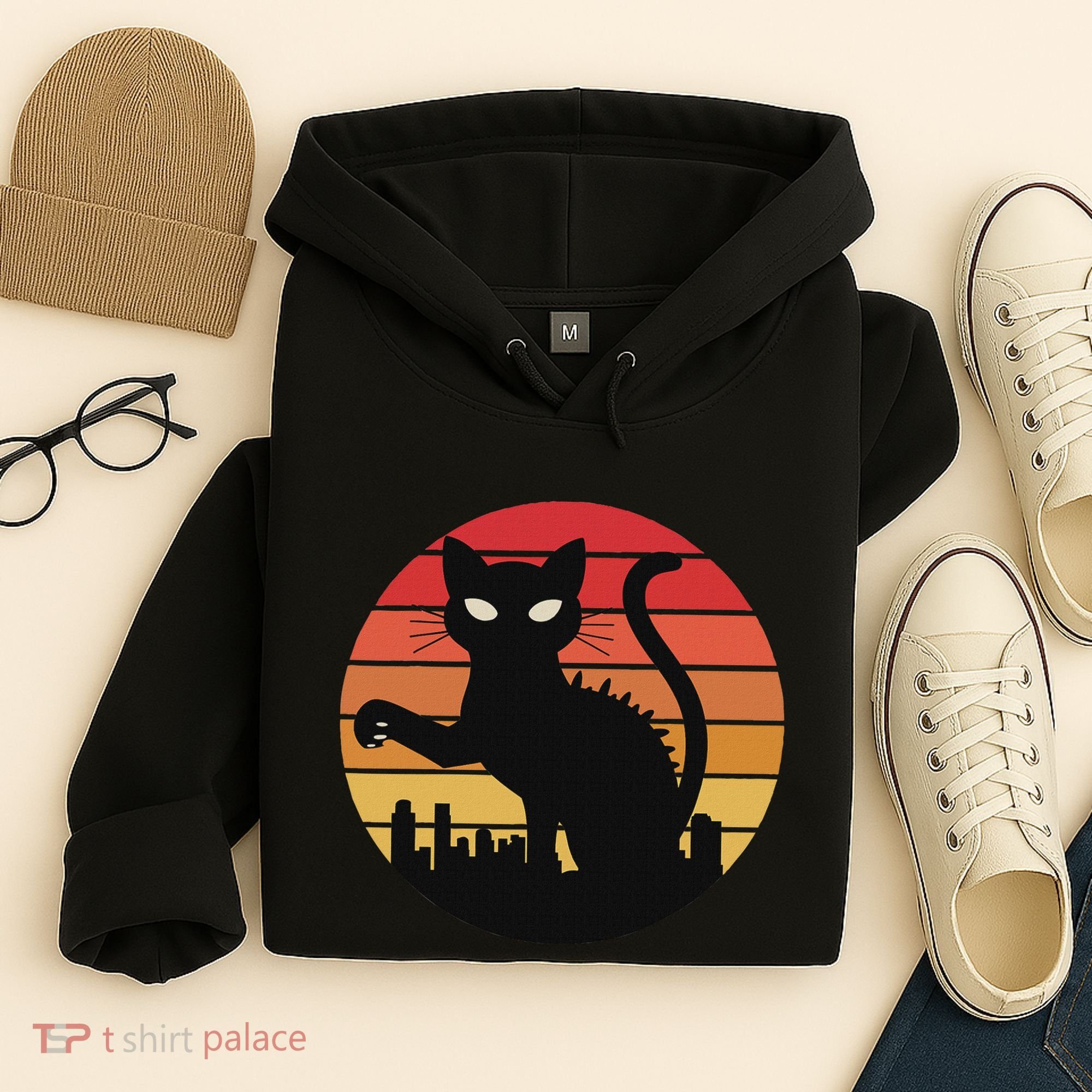 Catzilla Cat Japanese Sunset Retro Cute For Women Hoodie