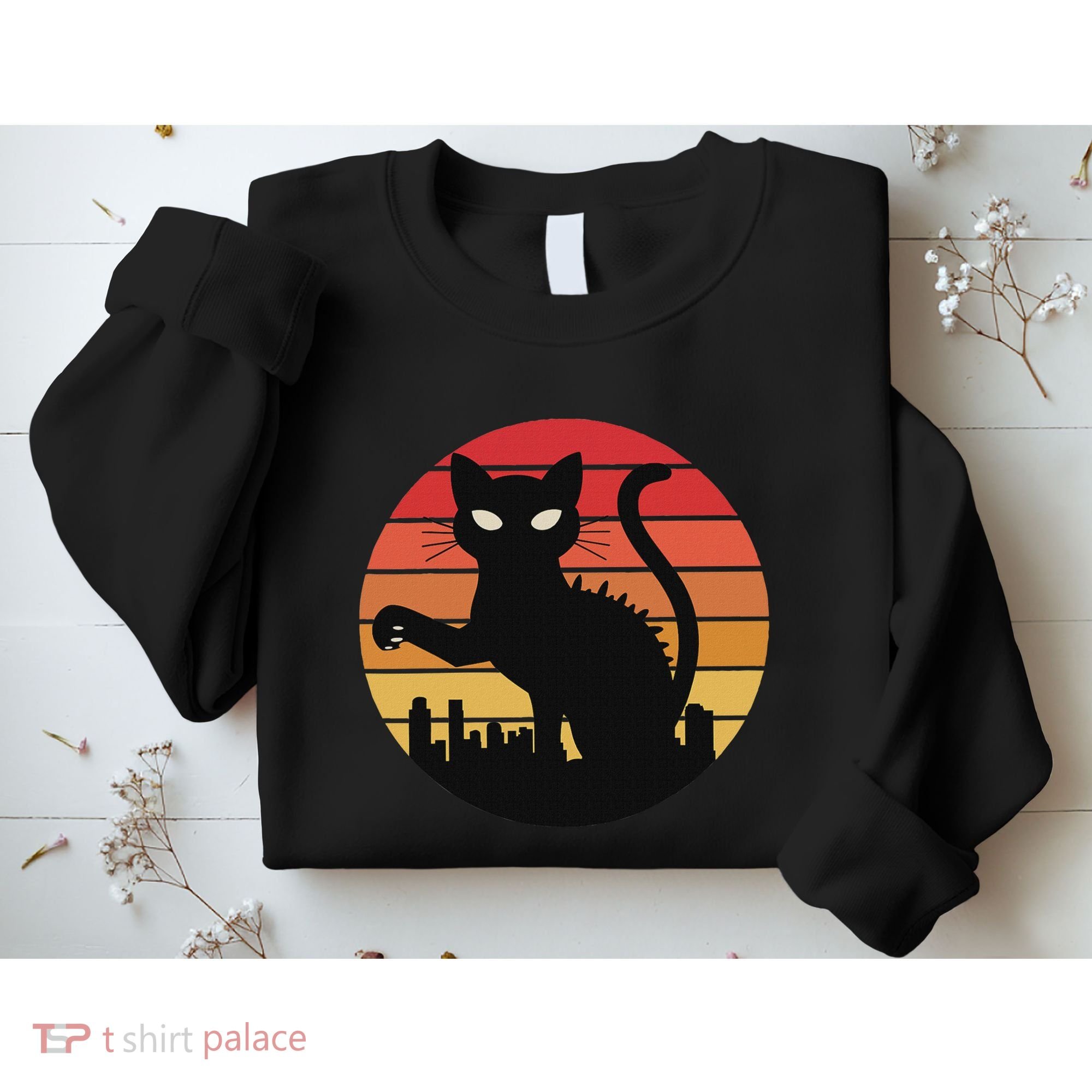 Catzilla Cat Japanese Sunset Retro Cute For Women Sweatshirt