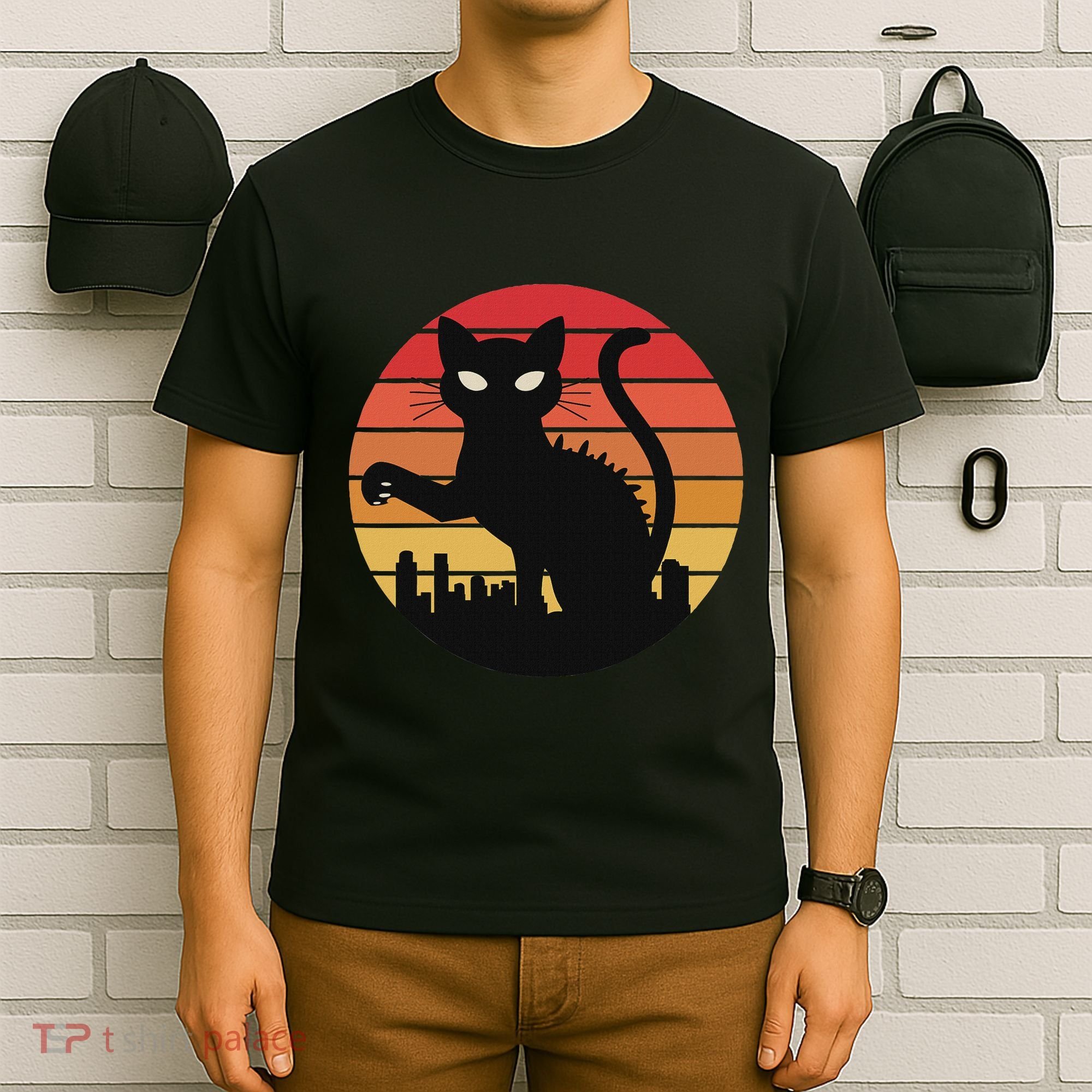 Catzilla Cat Japanese Sunset Retro Cute For Women T-Shirt