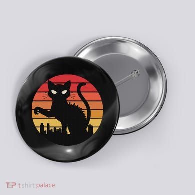Catzilla Cat Japanese Sunset Retro Cute For Women Button