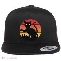 Catzilla Cat Japanese Sunset Retro Cute For Women Flat Bill Trucker Hat thumb 0