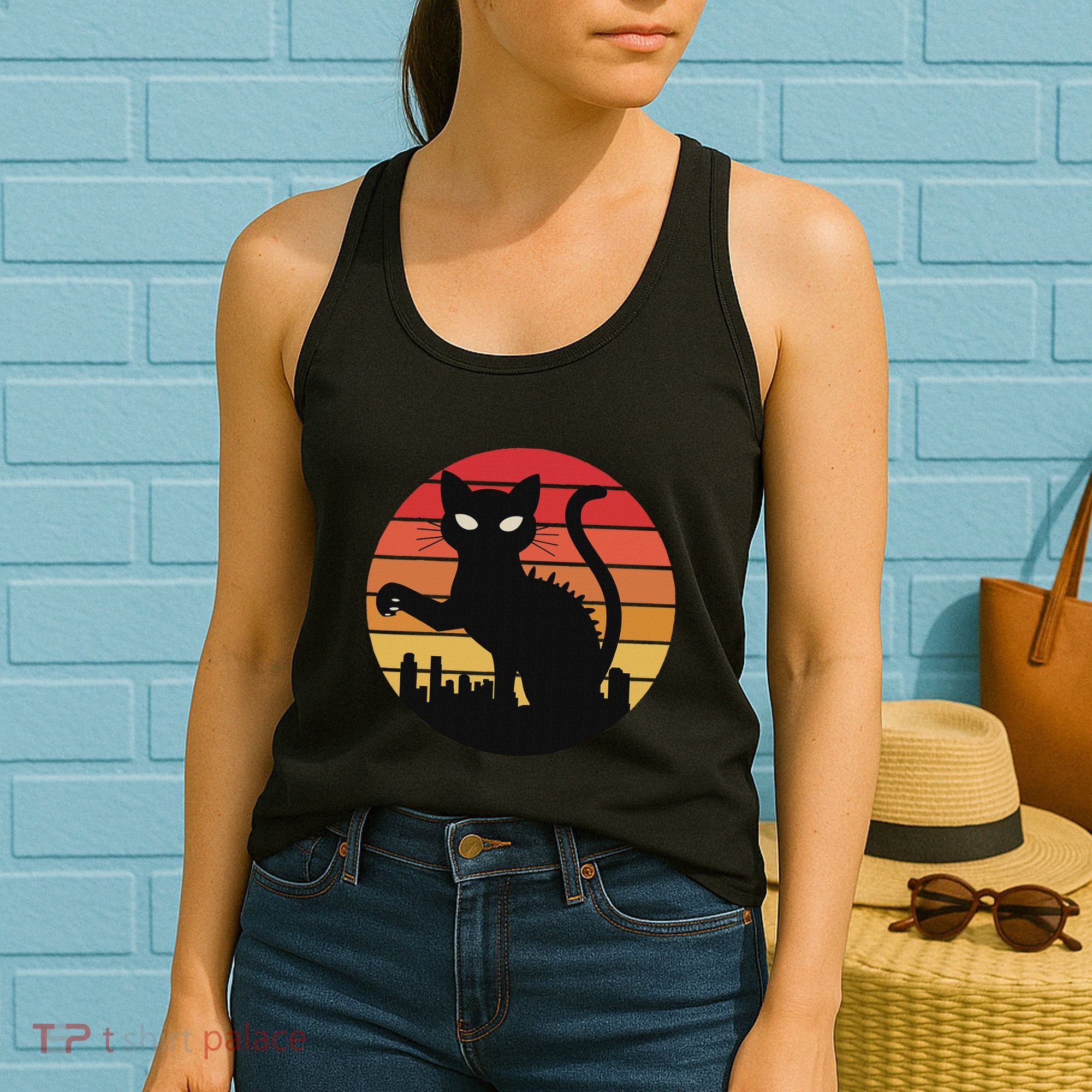 Catzilla Cat Japanese Sunset Retro Cute For Women Women's Tank Top