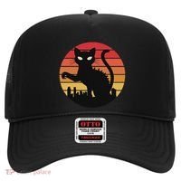 Catzilla Cat Japanese Sunset Retro Cute For Women Hat thumb 0