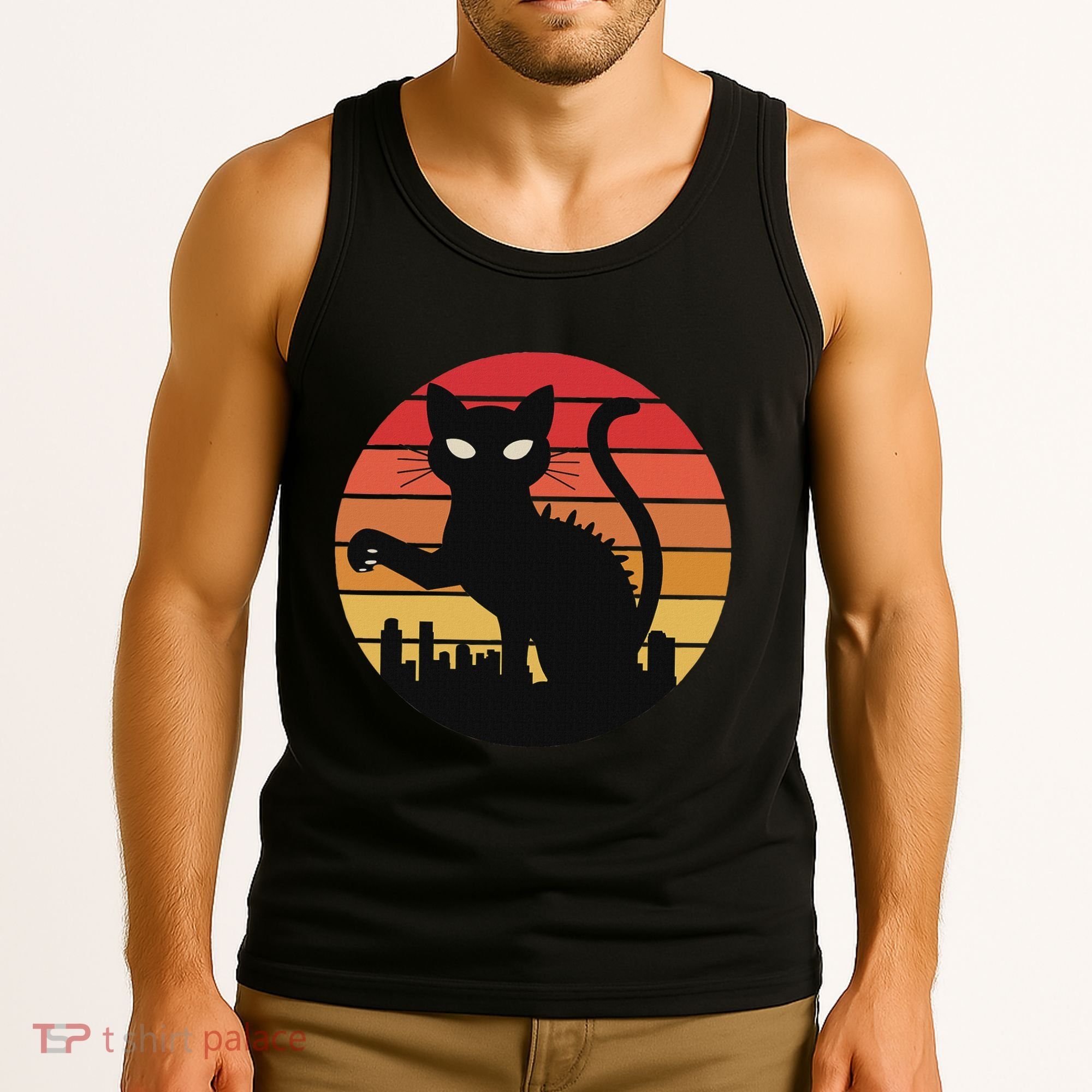Catzilla Cat Japanese Sunset Retro Cute For Women Tank Top