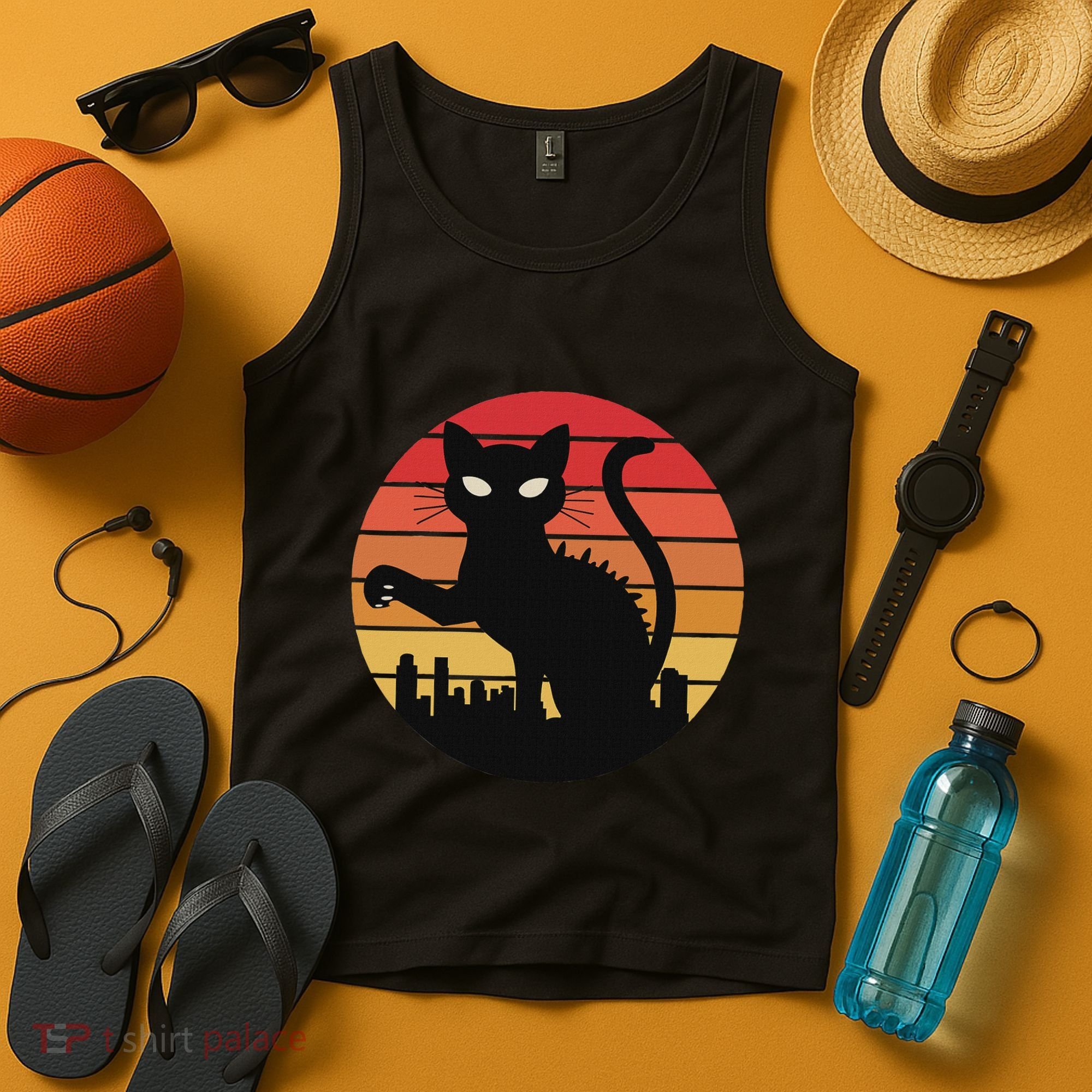 Catzilla Cat Japanese Sunset Retro Cute For Women Tank Top