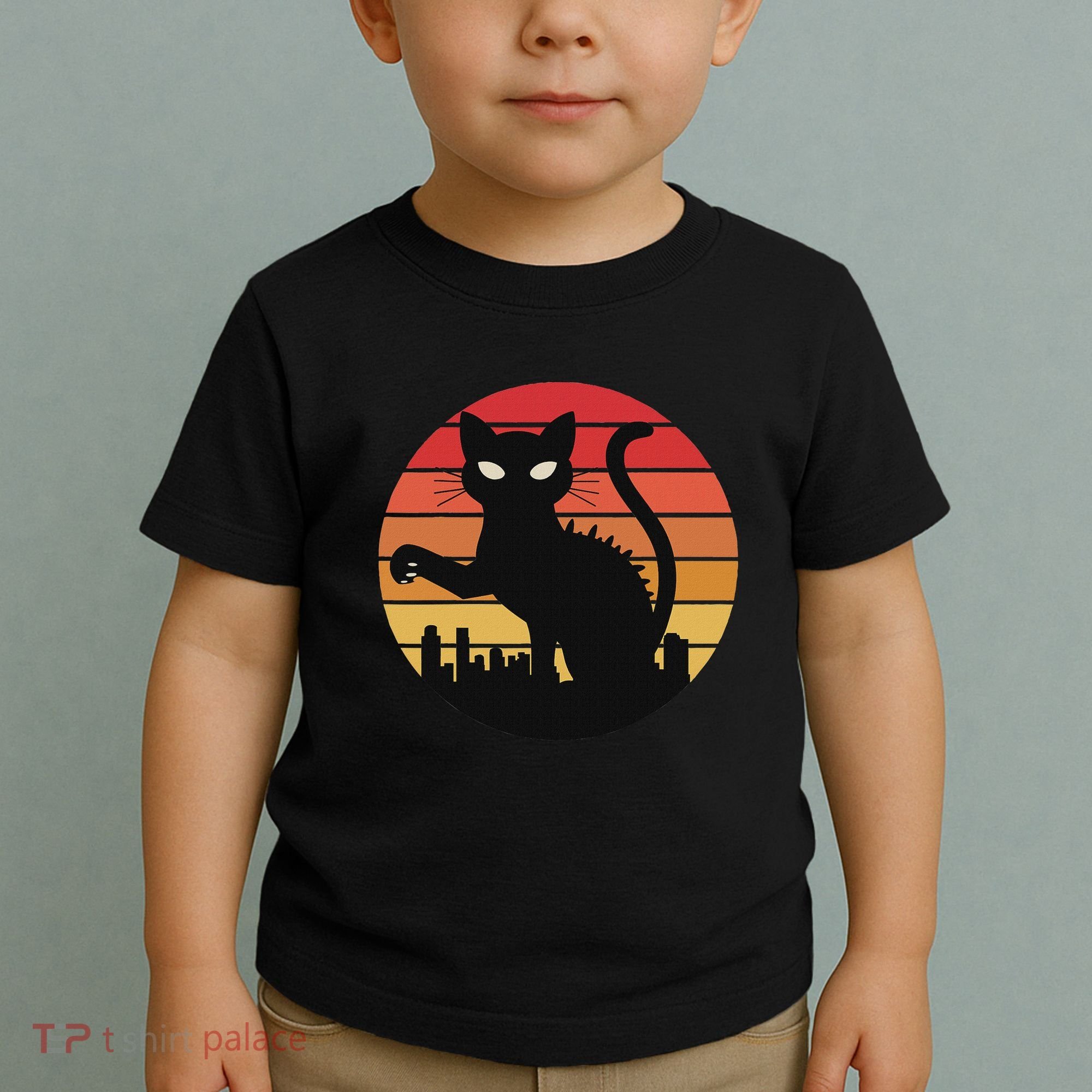 Catzilla Cat Japanese Sunset Retro Cute For Women Toddler T-Shirt