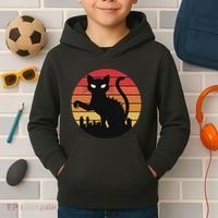 Catzilla Cat Japanese Sunset Retro Cute For Women Kids Hoodie thumb 2