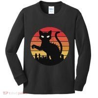 Catzilla Cat Japanese Sunset Retro Cute For Women Kids Long Sleeve Shirt thumb 0