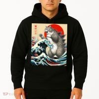 Catzilla Cat Japanese Art Funny Cat Hoodie thumb 2
