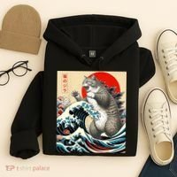 Catzilla Cat Japanese Art Funny Cat Hoodie thumb 4