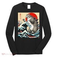 Catzilla Cat Japanese Art Funny Cat Long Sleeve Shirt thumb 0