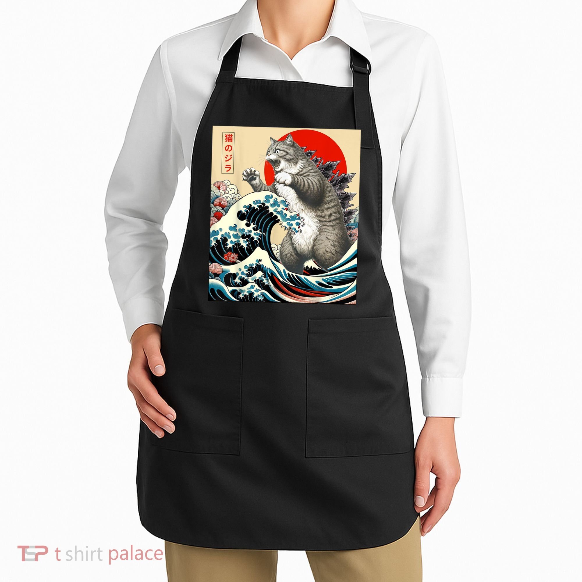 Catzilla Cat Japanese Art Funny Cat Apron