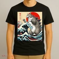 Catzilla Cat Japanese Art Funny Cat T-Shirt thumb 3