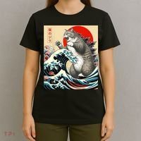 Catzilla Cat Japanese Art Funny Cat T-Shirt thumb 4