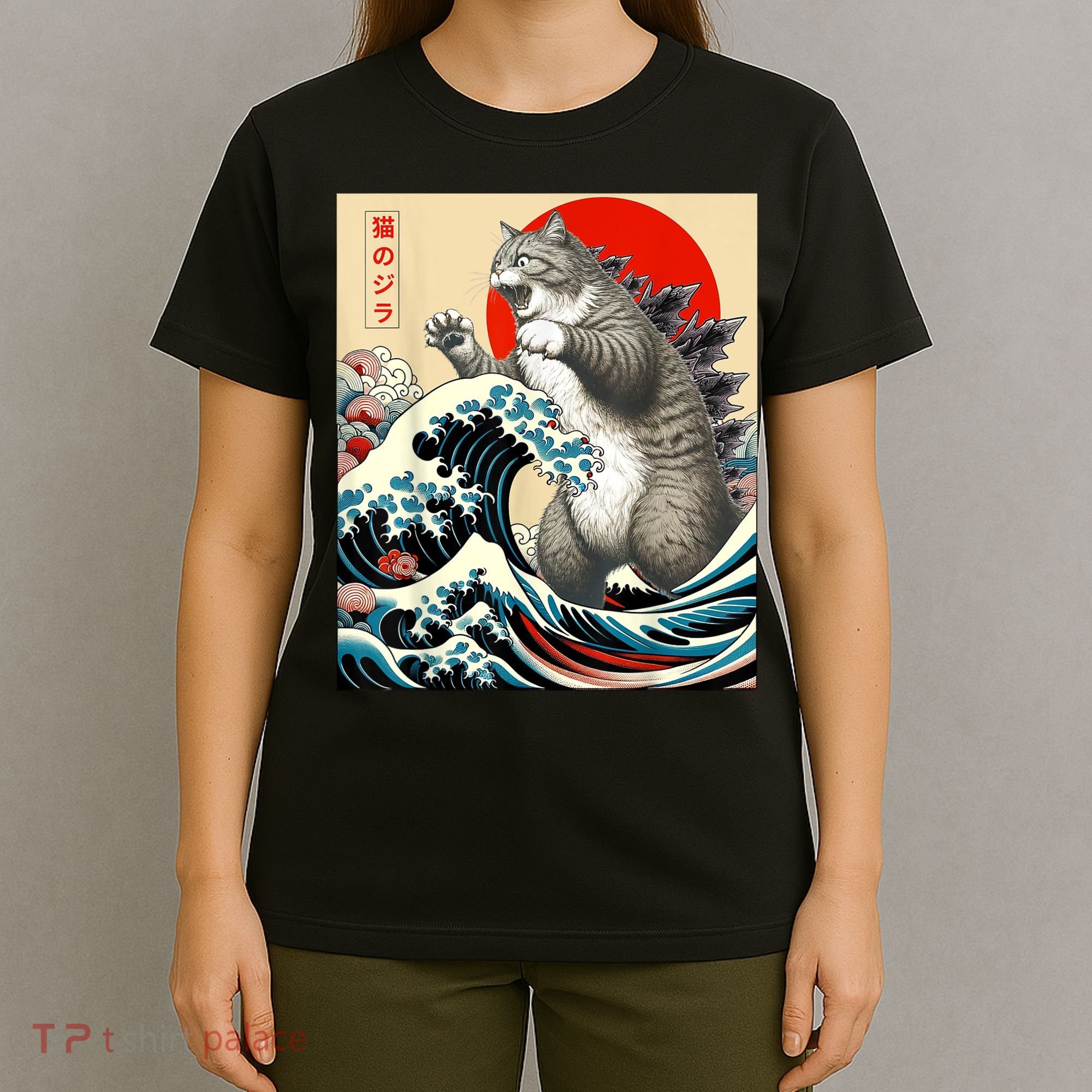 Catzilla Cat Japanese Art Funny Cat T-Shirt