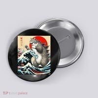 Catzilla Cat Japanese Art Funny Cat Button thumb 0