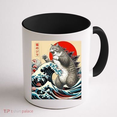 Catzilla Cat Japanese Art Funny Cat Coffee Mug back