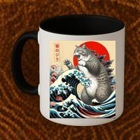 Catzilla Cat Japanese Art Funny Cat Coffee Mug thumb 2