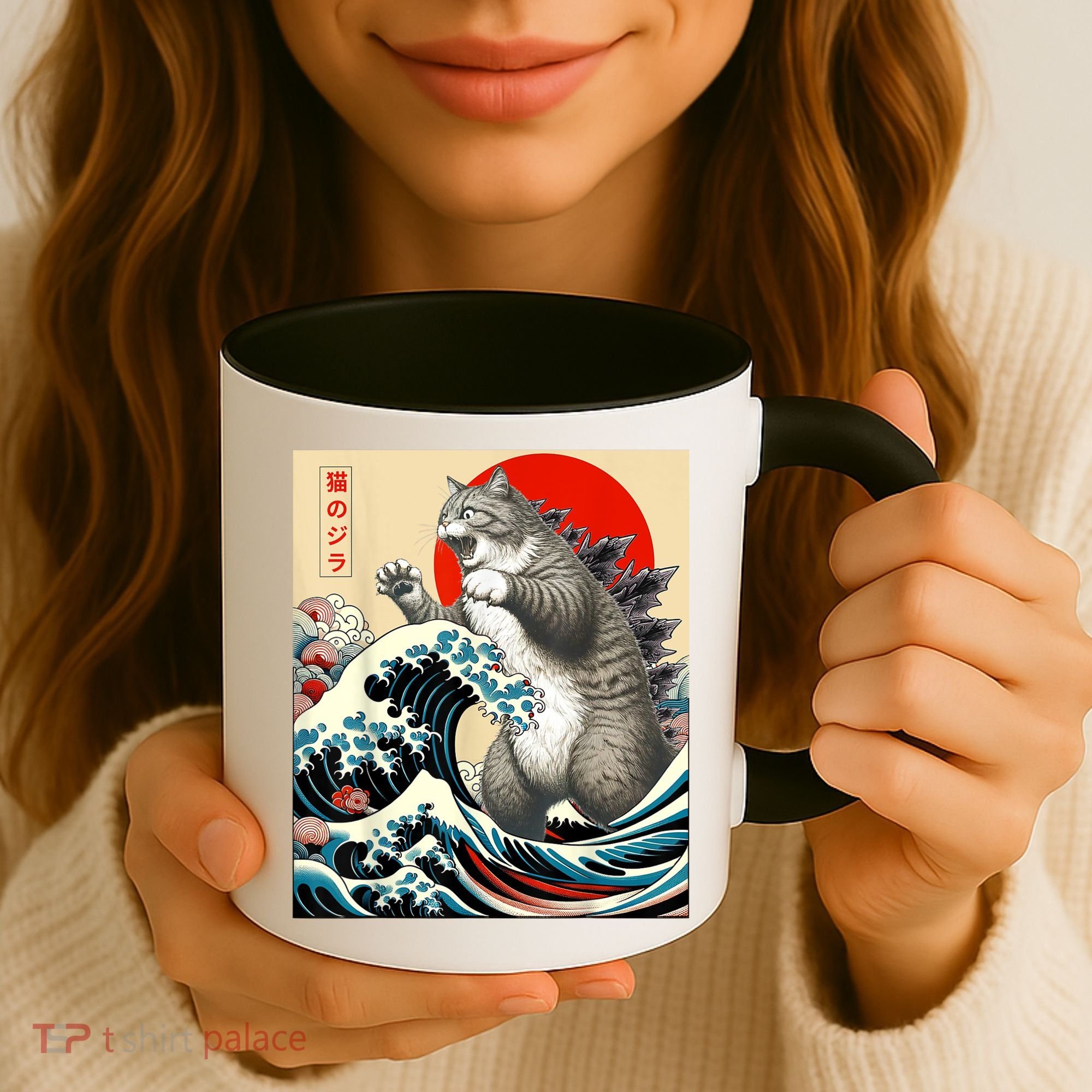 Catzilla Cat Japanese Art Funny Cat Coffee Mug