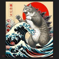 Catzilla Cat Japanese Art Funny Cat Beanie thumb 2
