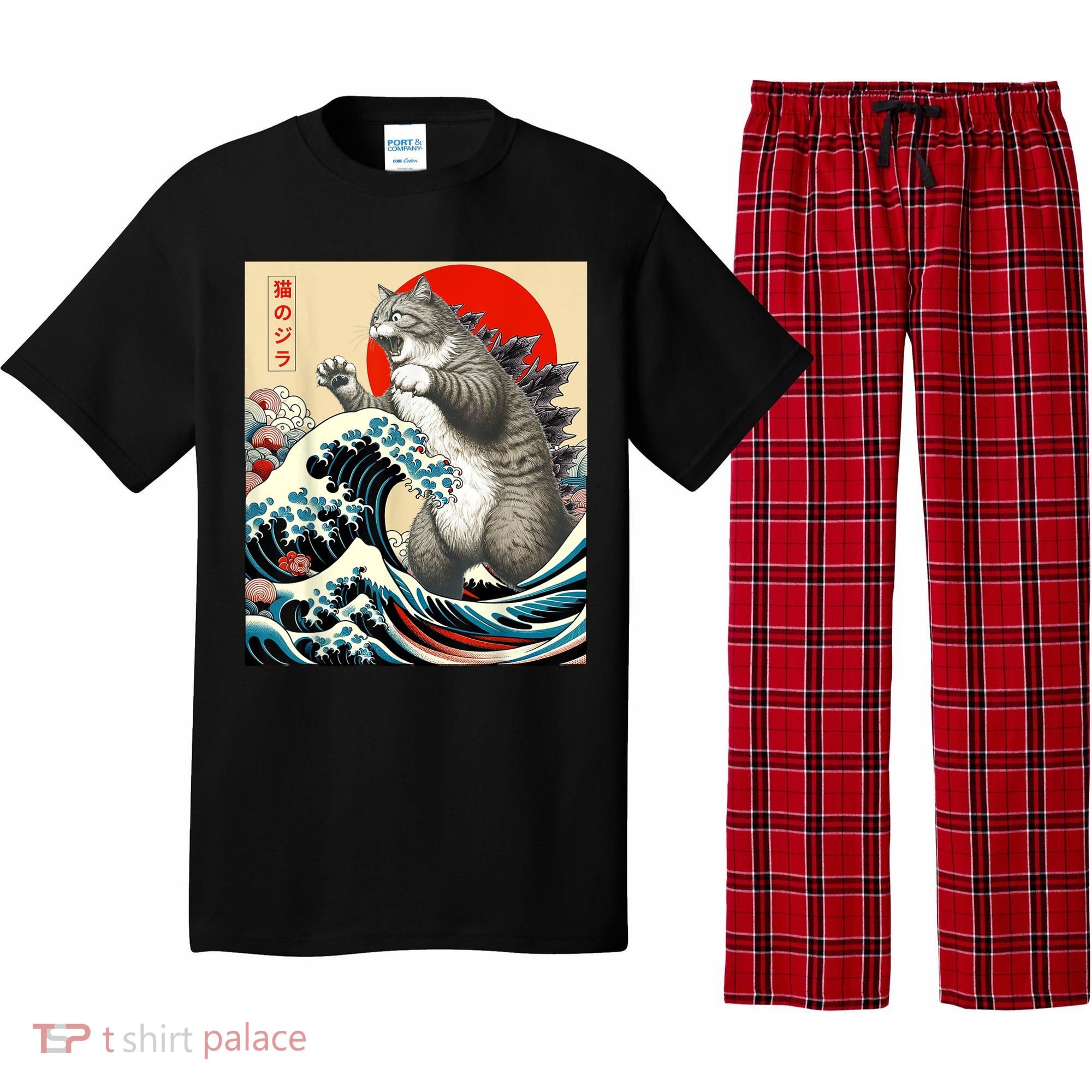 Catzilla Cat Japanese Art Funny Cat Pajama Set
