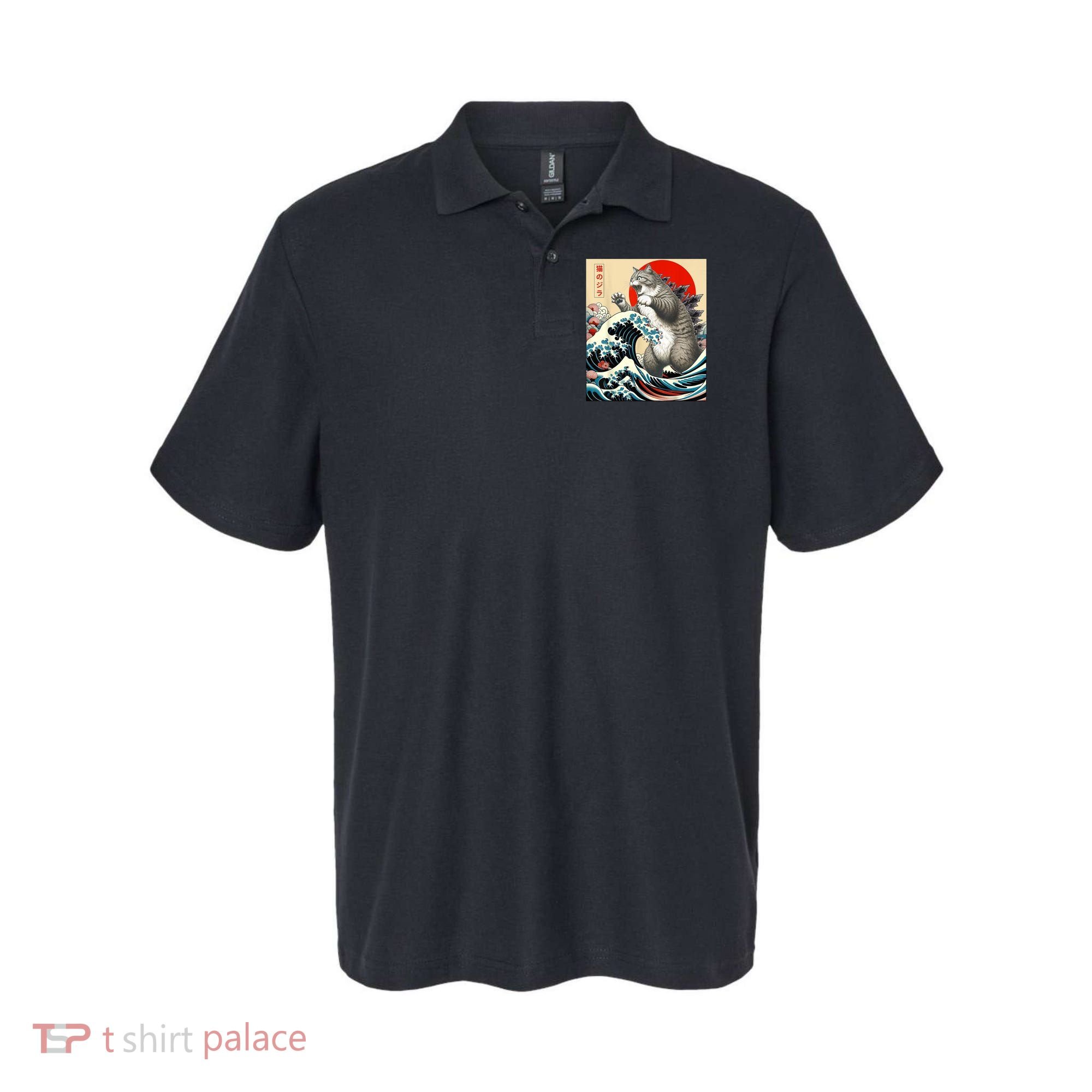 Catzilla Cat Japanese Art Funny Cat Polo