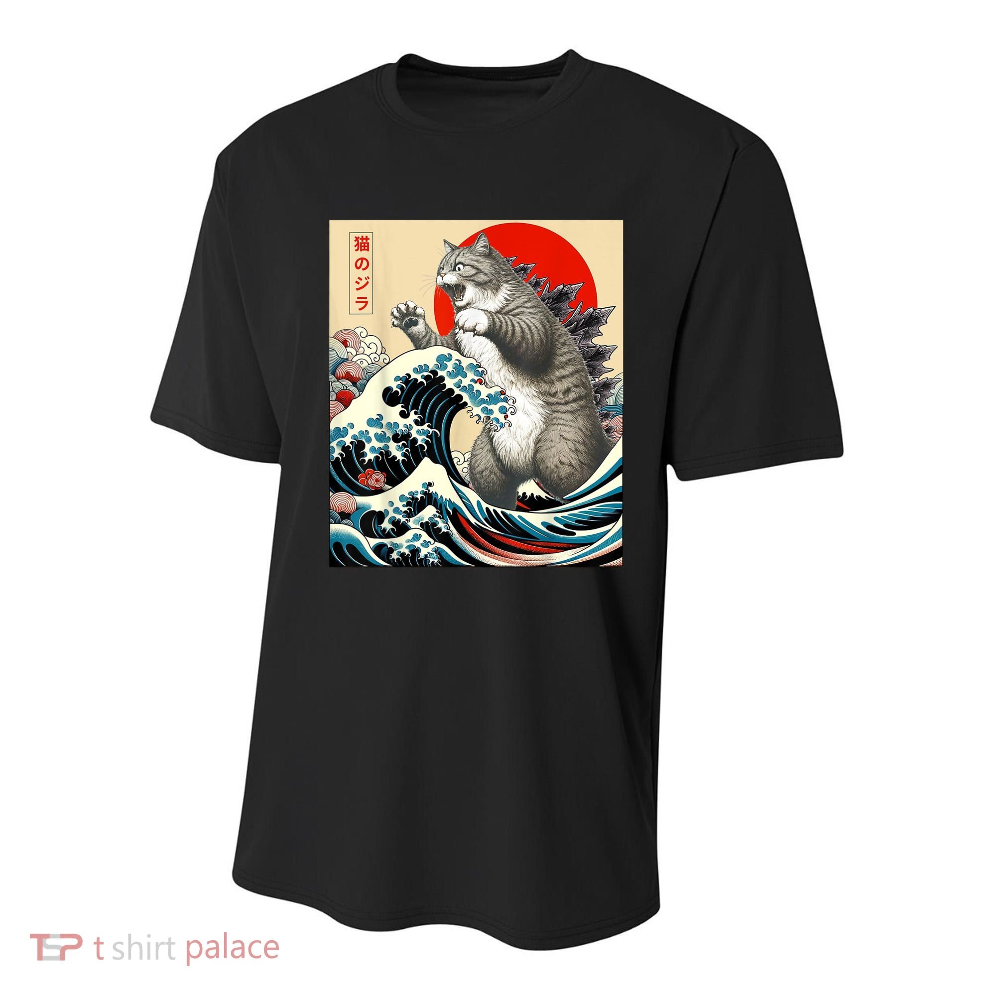 Catzilla Cat Japanese Art Funny Cat Youth Performance Sprint T-Shirt