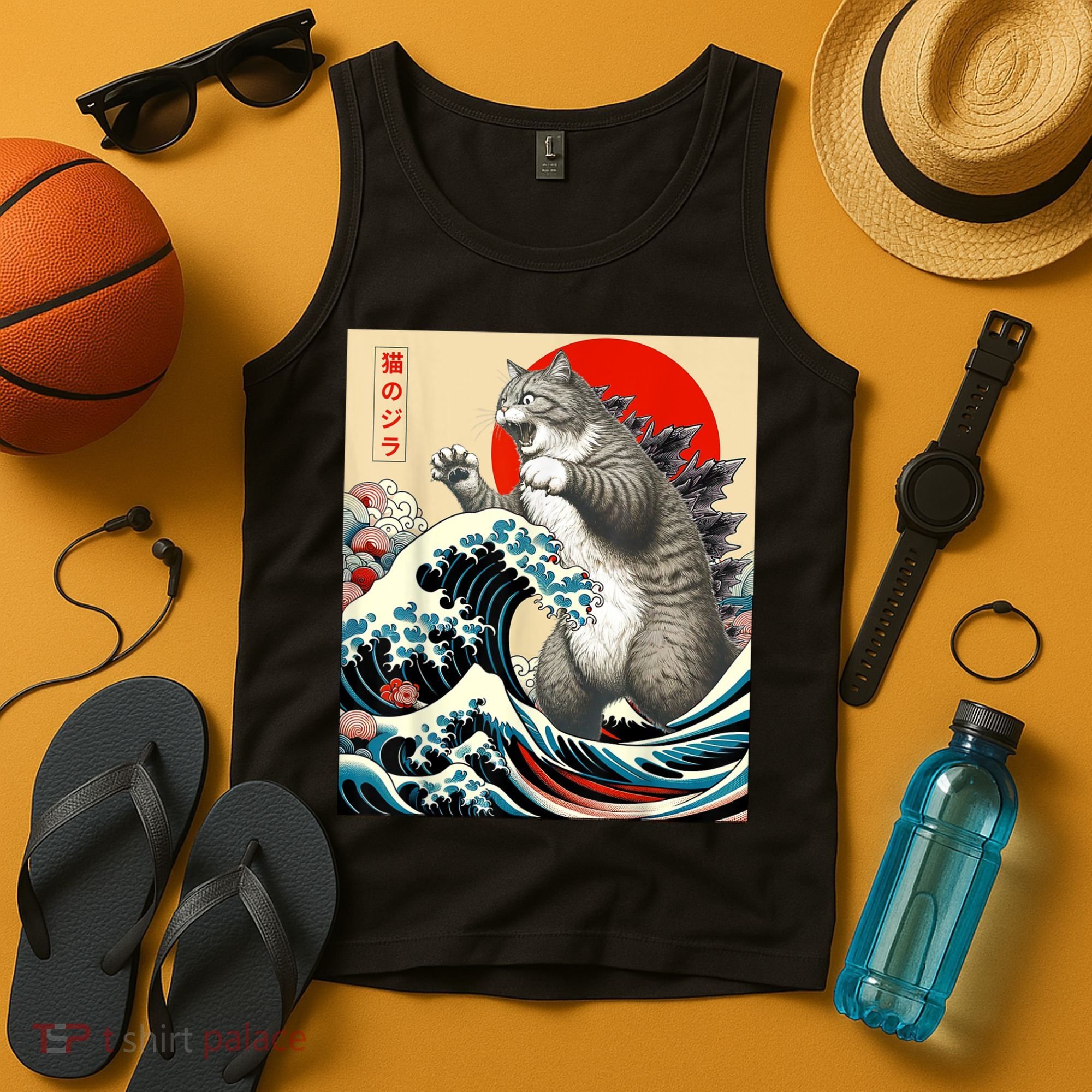 Catzilla Cat Japanese Art Funny Cat Tank Top