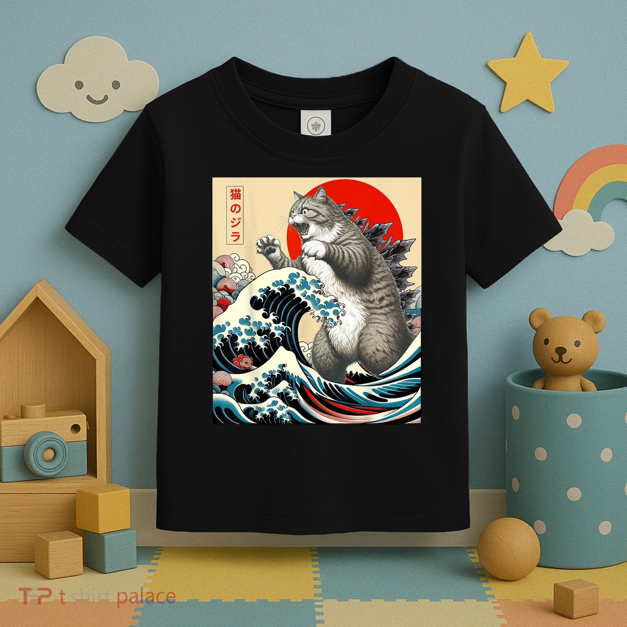 Catzilla Cat Japanese Art Funny Cat Toddler T-Shirt