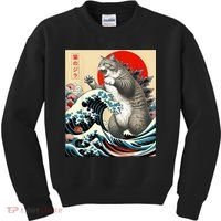 Catzilla Cat Japanese Art Funny Cat Kids Sweatshirt thumb 0