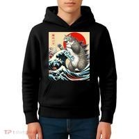 Catzilla Cat Japanese Art Funny Cat Kids Hoodie thumb 4