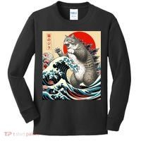 Catzilla Cat Japanese Art Funny Cat Kids Long Sleeve Shirt thumb 0