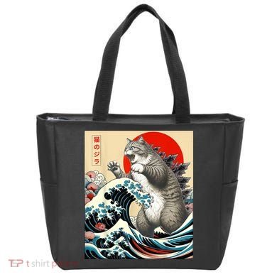 Catzilla Cat Japanese Art Funny Cat Tote Bag