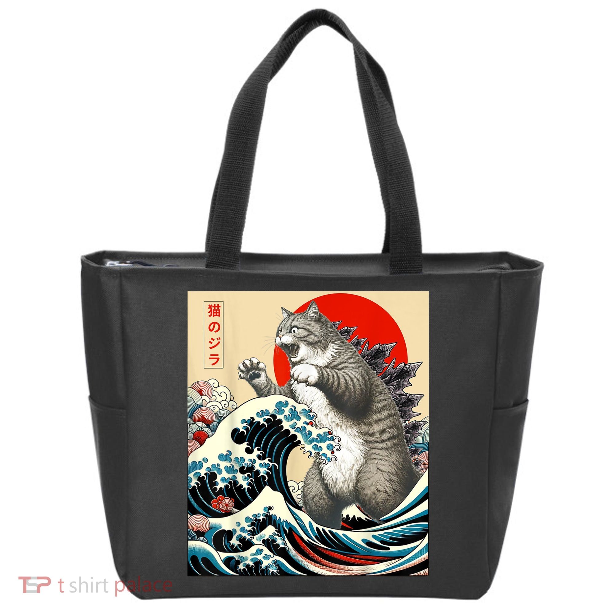 Catzilla Cat Japanese Art Funny Cat Tote Bag