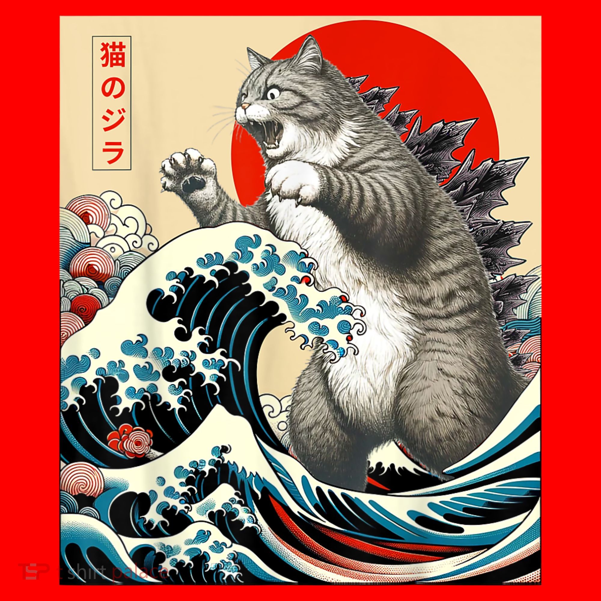 Catzilla Cat Japanese Art Funny Cat Santa Hat