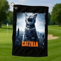 Catzilla Cat Japanese Art Funny Cat Golf Towel thumb 1