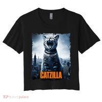 Catzilla Cat Japanese Art Funny Cat Women's Crop Top Tee thumb 0