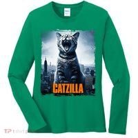 Catzilla Cat Japanese Art Funny Cat Women's Long Sleeve Shirt thumb 0