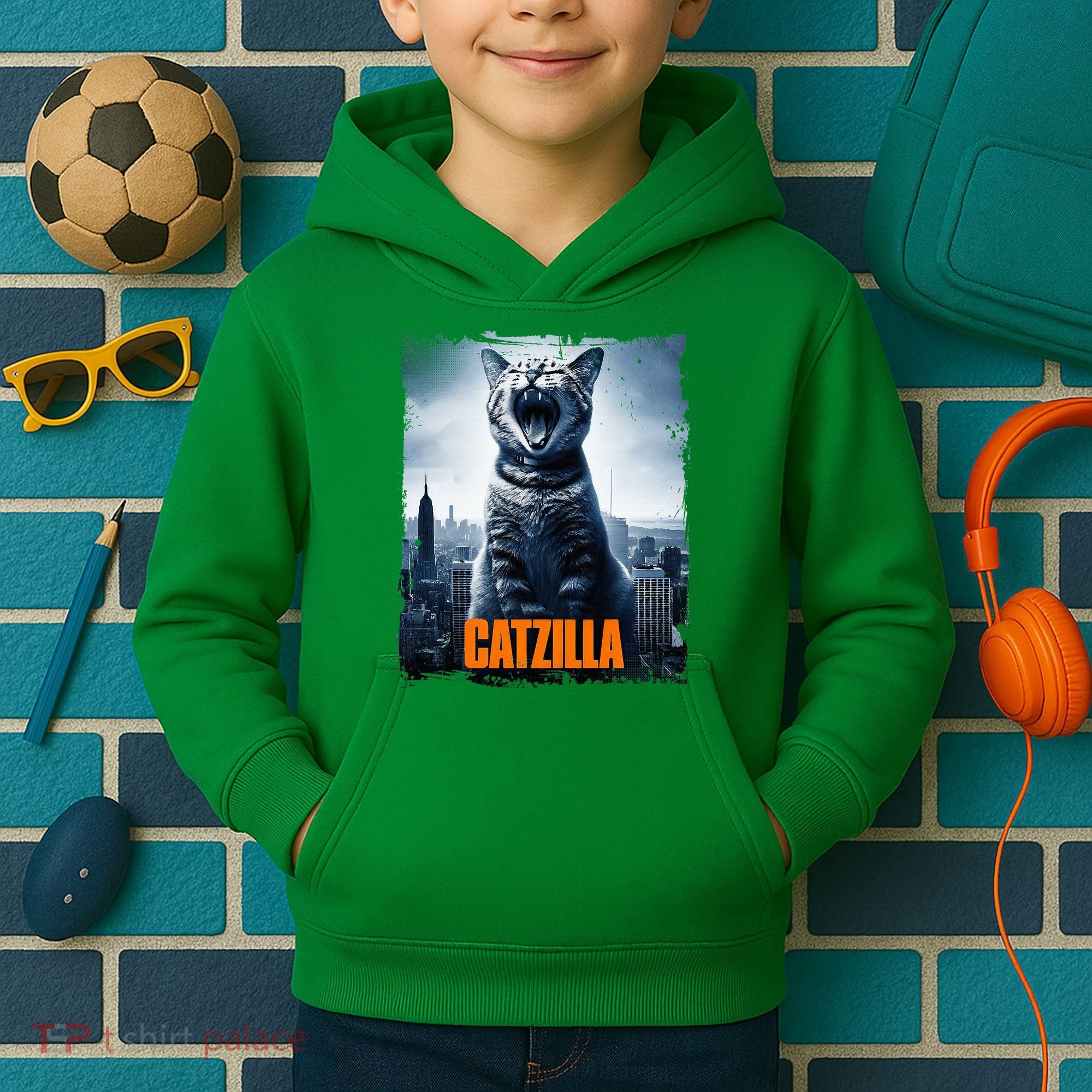 Catzilla Cat Japanese Art Funny Cat Kids Hoodie