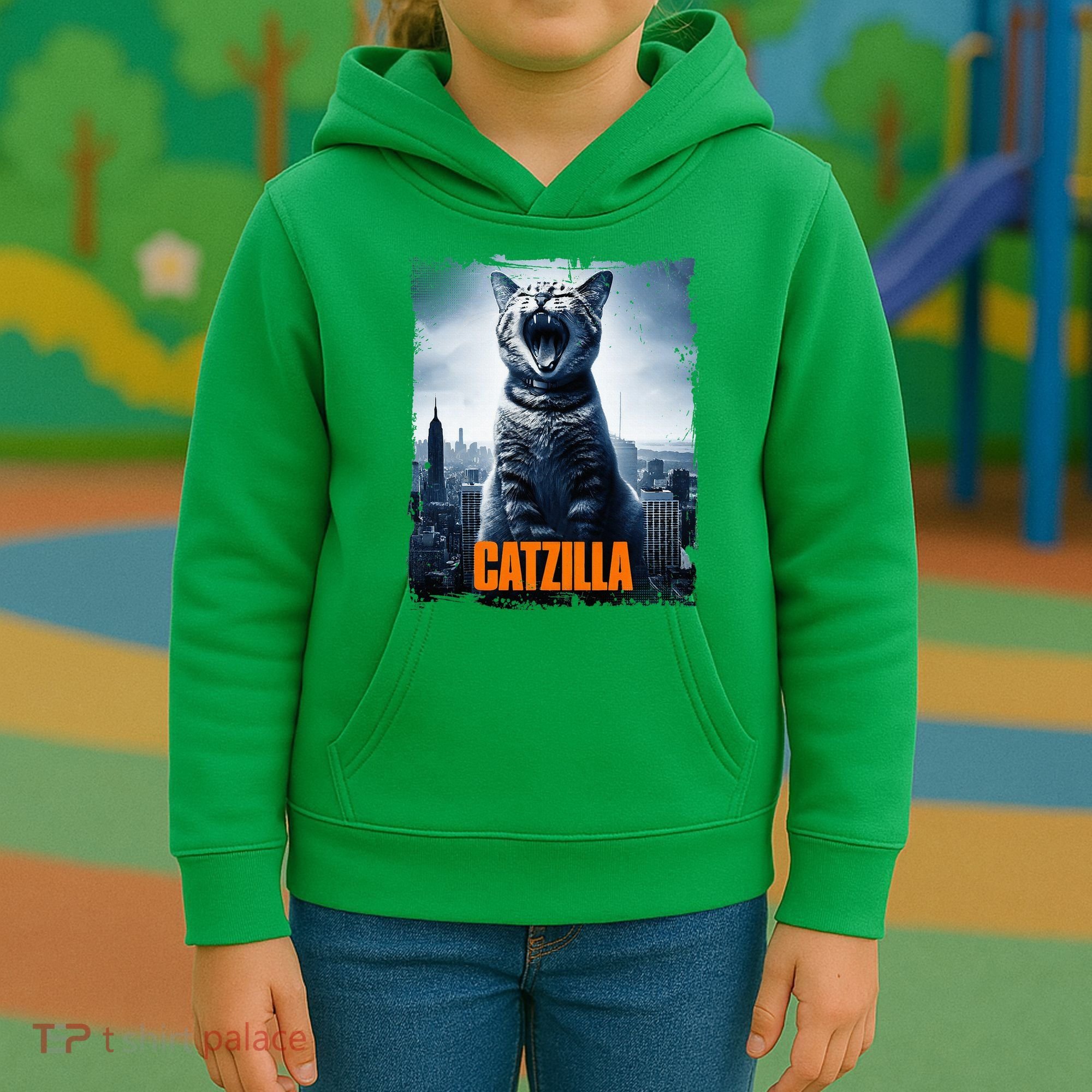 Catzilla Cat Japanese Art Funny Cat Kids Hoodie