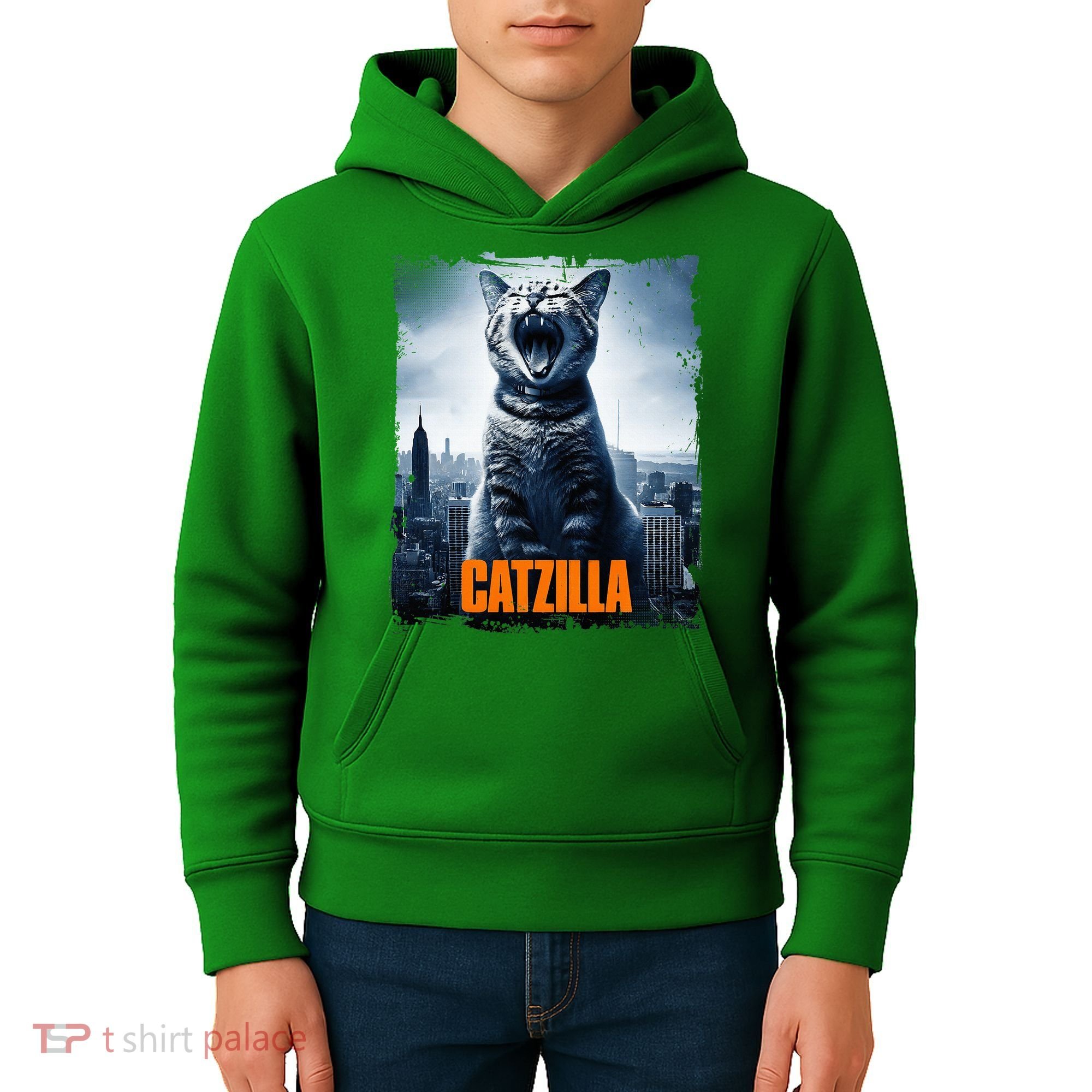 Catzilla Cat Japanese Art Funny Cat Kids Hoodie