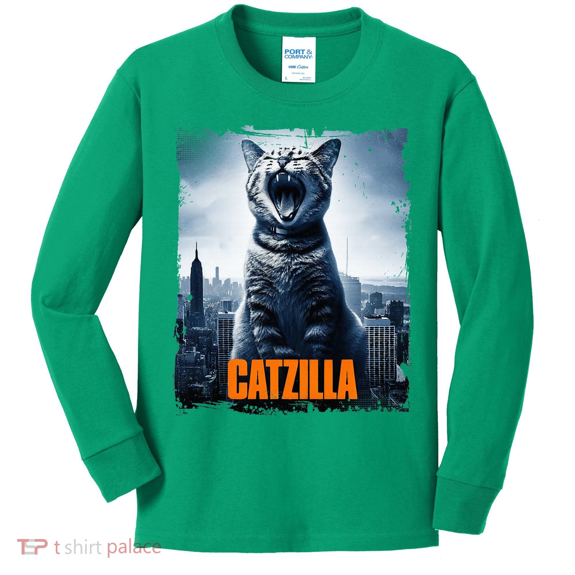 Catzilla Cat Japanese Art Funny Cat Kids Long Sleeve Shirt