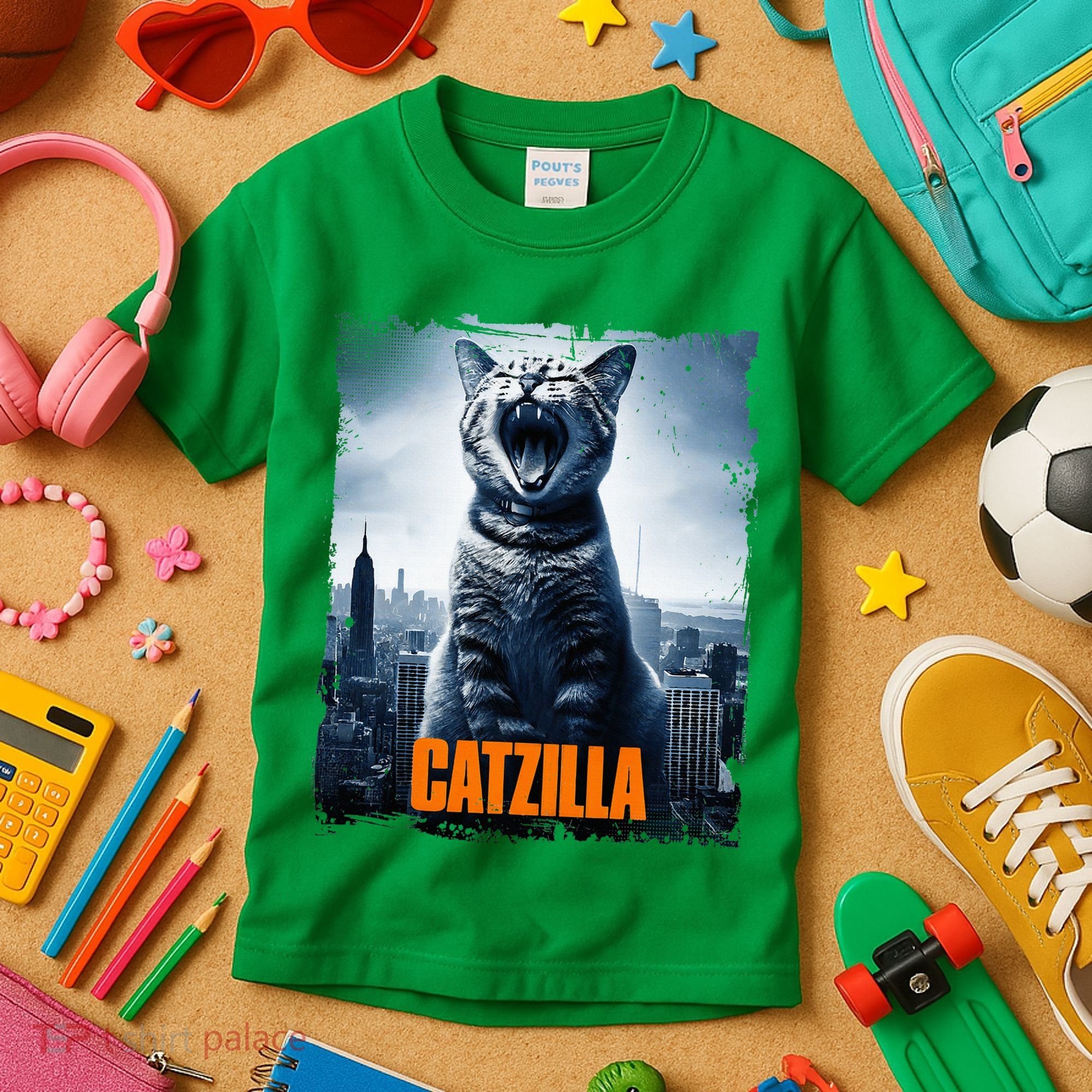 Catzilla Cat Japanese Art Funny Cat Kids T-Shirt