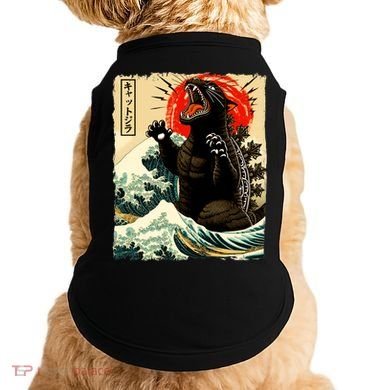 Catzilla Cat Japanese Art Funny Cat Doggie Tank