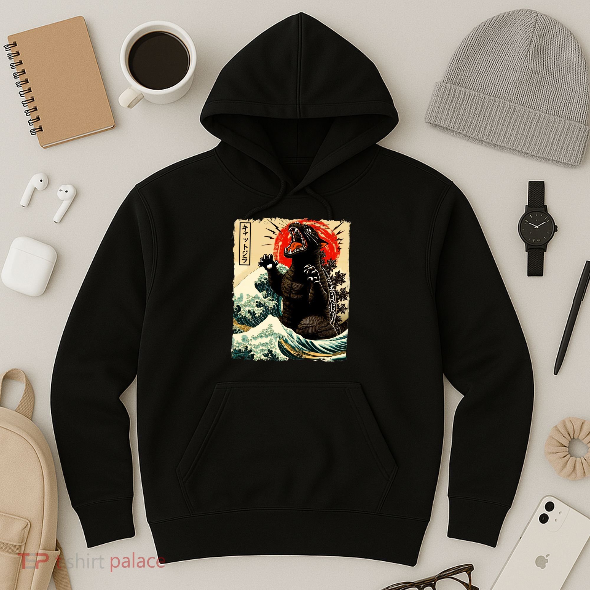 Catzilla Cat Japanese Art Funny Cat Hoodie