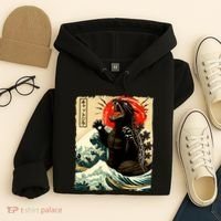 Catzilla Cat Japanese Art Funny Cat Hoodie thumb 4