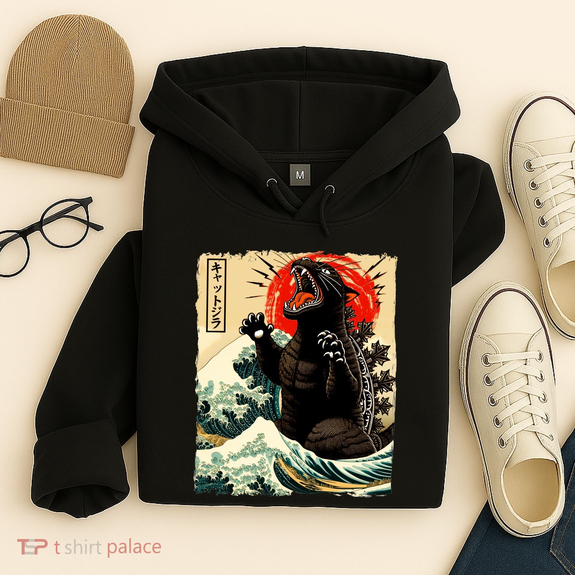 Catzilla Cat Japanese Art Funny Cat Hoodie