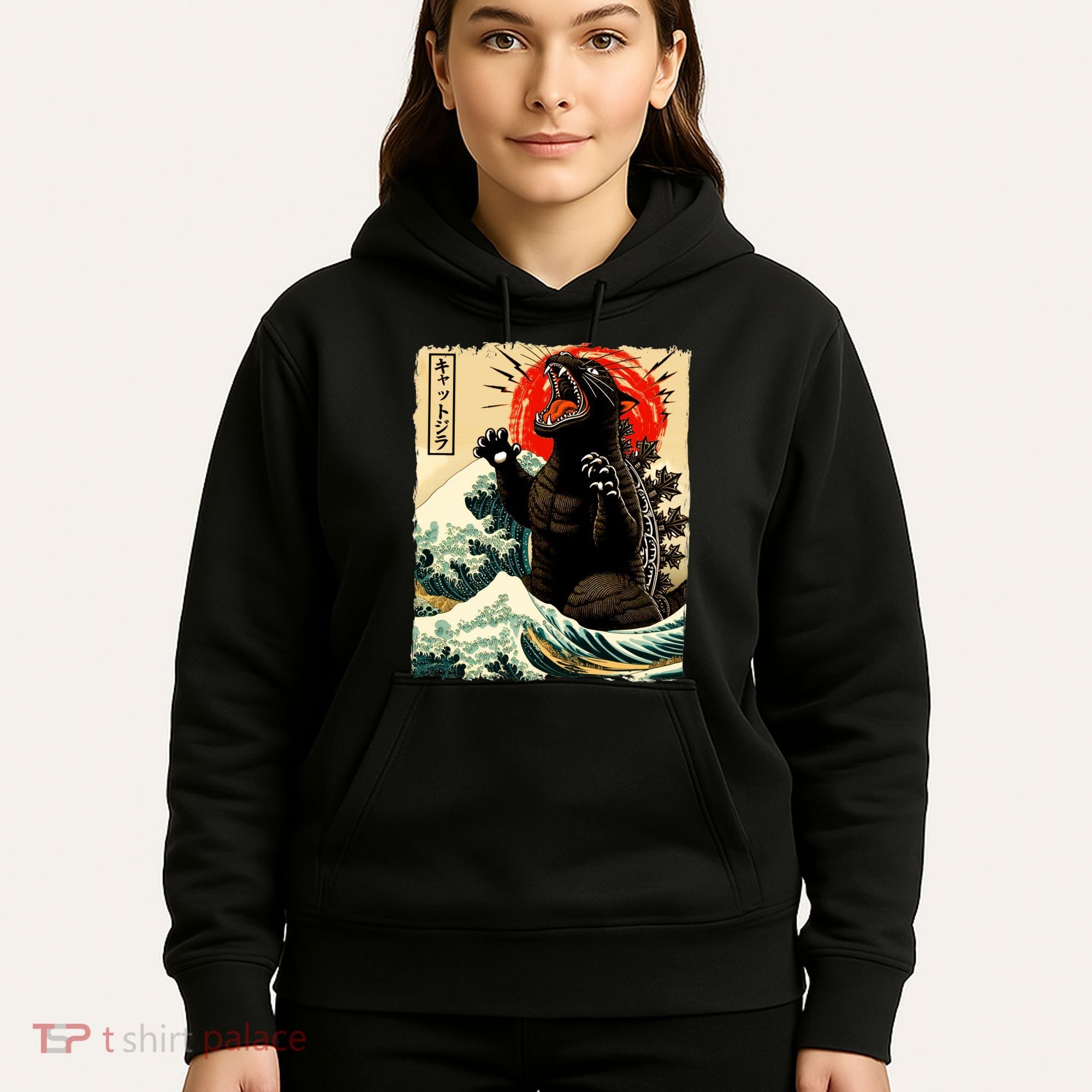 Catzilla Cat Japanese Art Funny Cat Hoodie